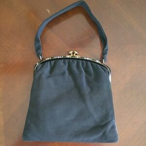 Harry Rosenfeld Black Handbag with Gold-Tone Kiss Lock